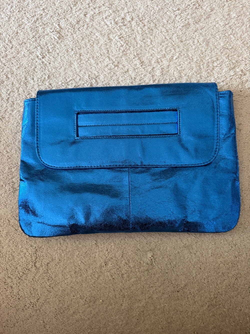 Metallic Blue Oversized Clutch With Detachable Strap